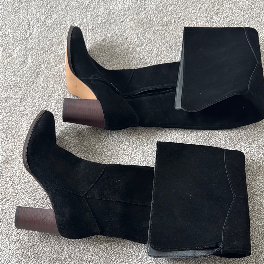 Crown Vintage Black Over the Knee Boots with Stacked Heel - Picture 3 of 3